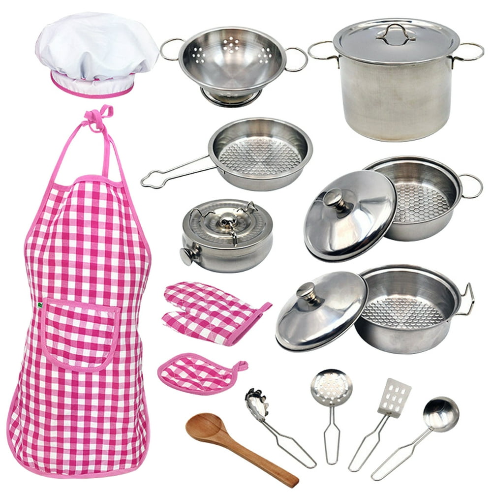 TureClos 18pcs Toddlers Kitchenware 304 Stainless Steel Pots Pans