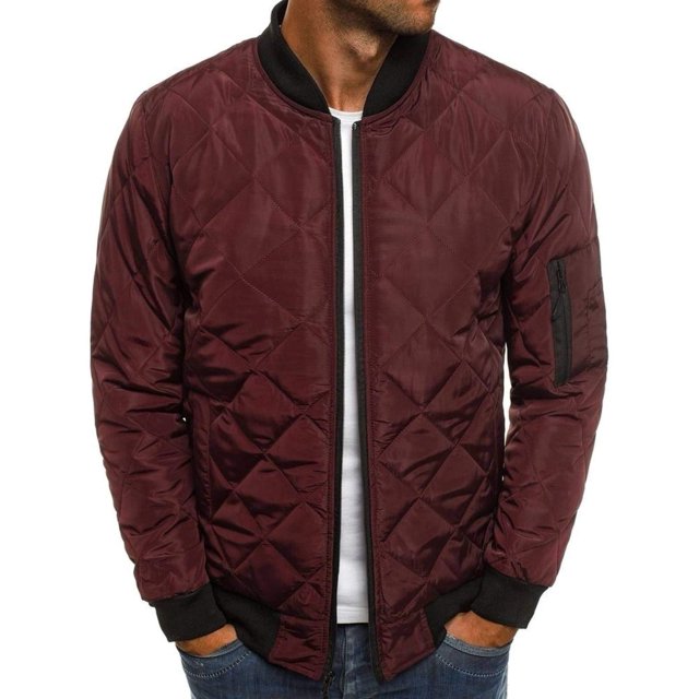 Mens Bomber Jackets Diamond Quilted Fall Winter Rib Varsity Lightweight Coat