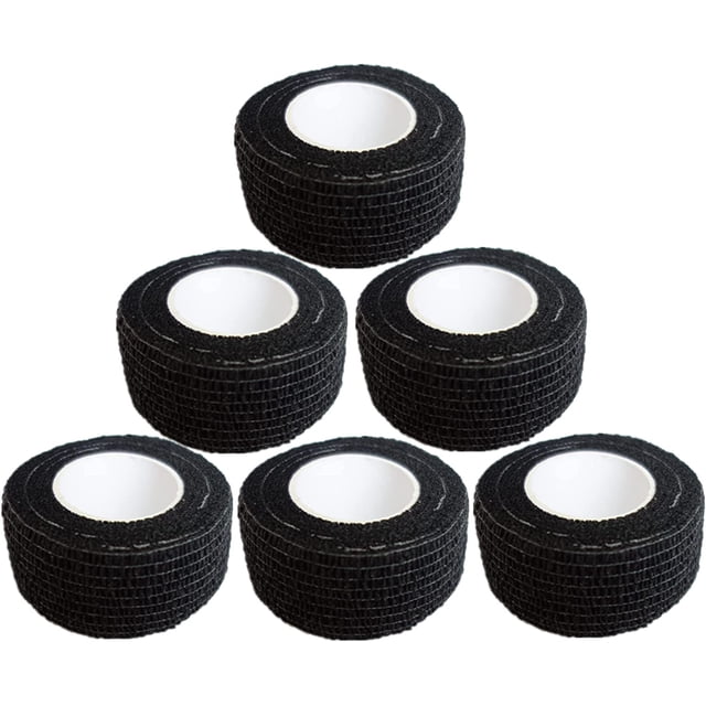 Paquete de 6 vendas cohesivas de 1 pulgada, autoadhesivas, para veterinarios, transpirables, para muñeca, tobillo, deportes, envoltura de tatuajes (5 yardas, negro) oso de fresa Electrónica