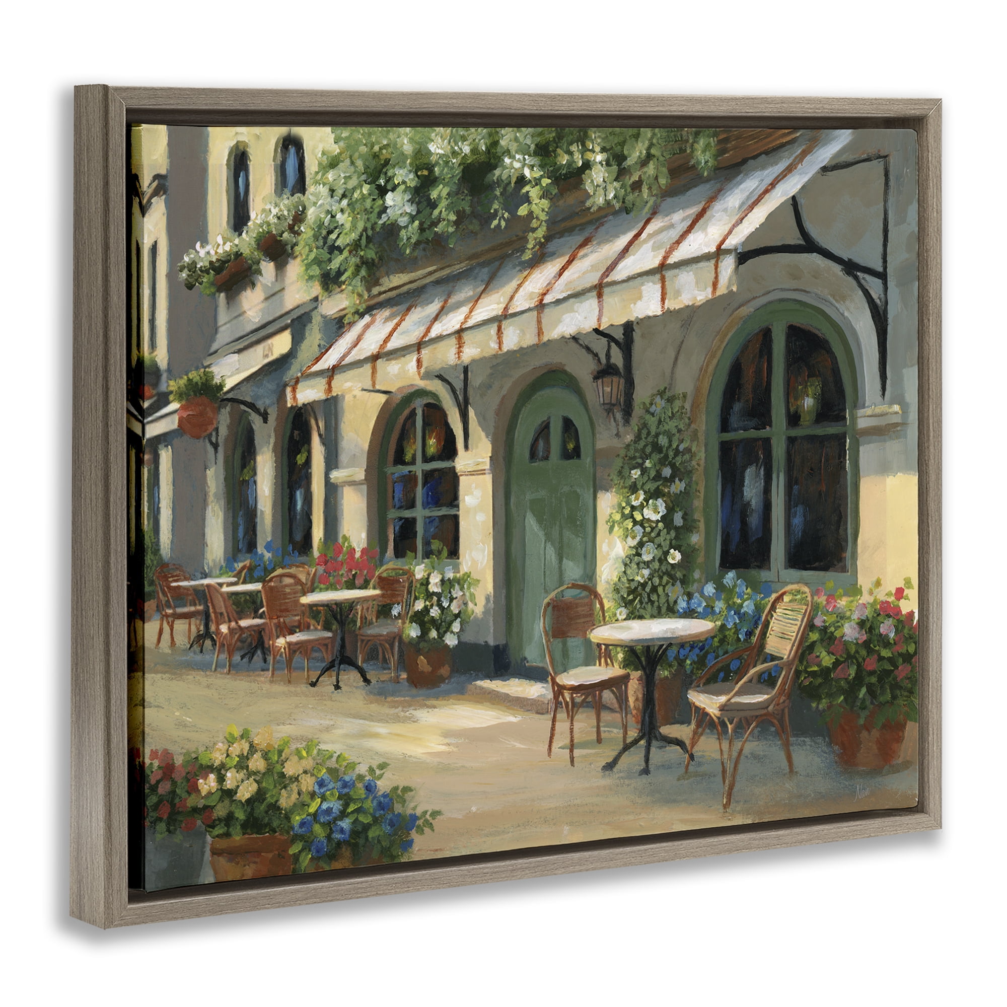 Stupell Industries Cozy Cafe Sunlit Patio Brown Framed Floater Canvas Wall Art, design by Nan
