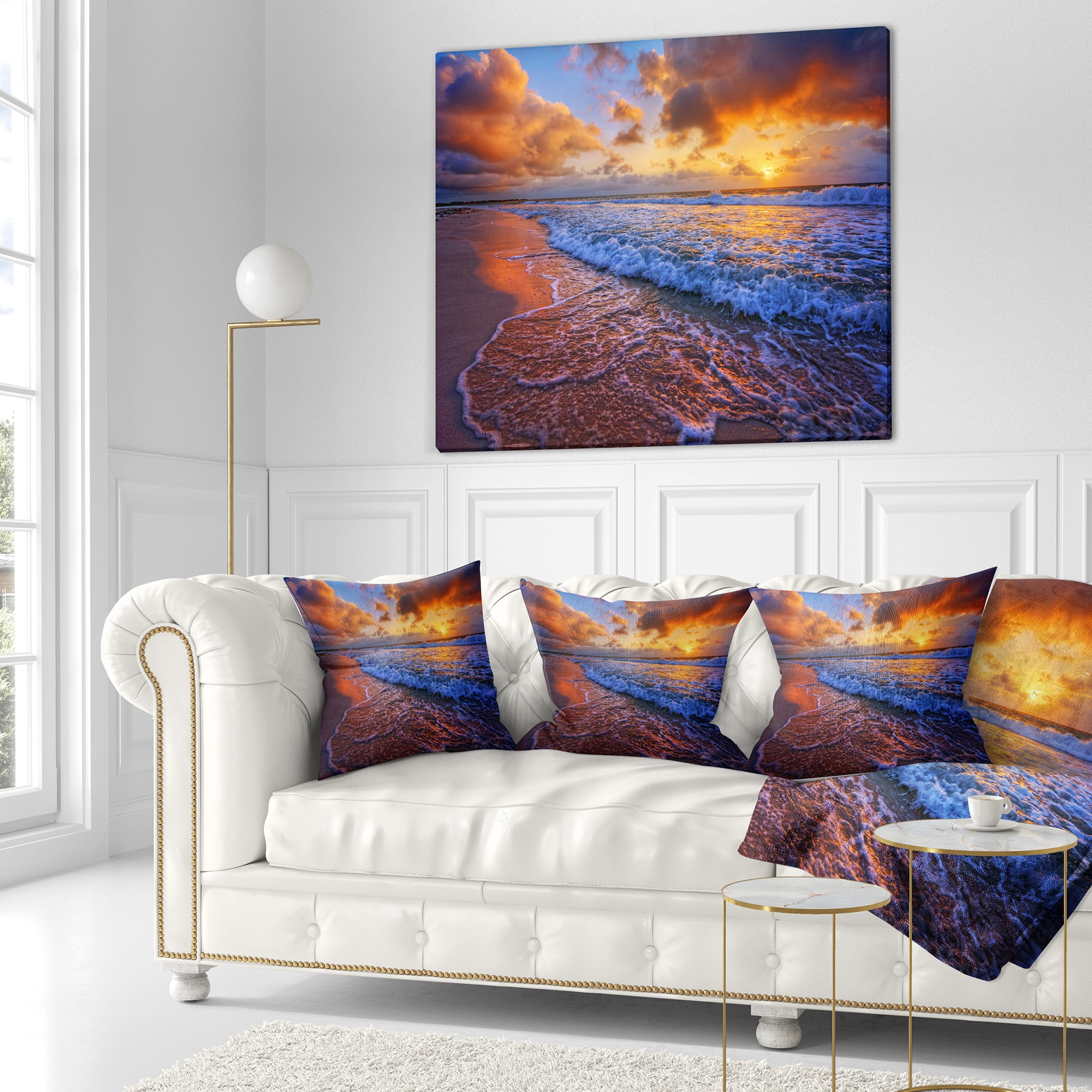 Designart Beautiful Waves under Cloudy Sky - Seashore Throw Pillow - 18x18