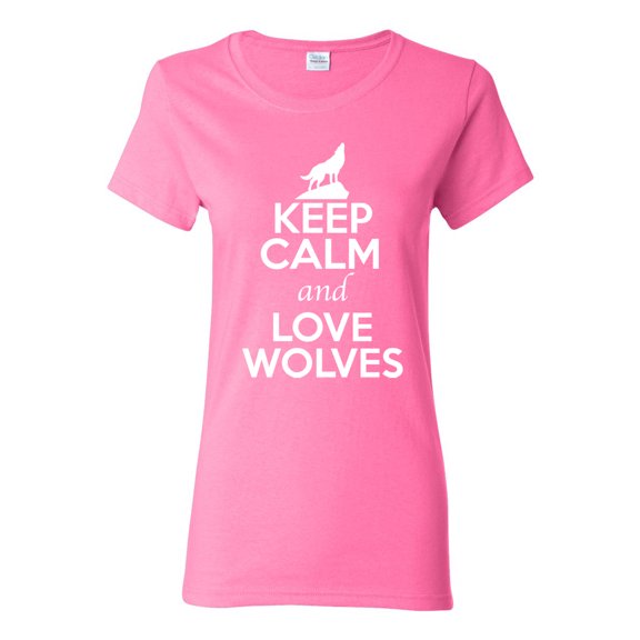 Ladies Keep Calm And Love Wolves Wolf Animal Lover T-Shirt Tee