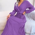 thumbnail image 6 of qafoshin Fall Pleated Dresses for Women V Neck Long Sleeve Midi Dress Waistband Classic Ruched Dress, 6 of 7