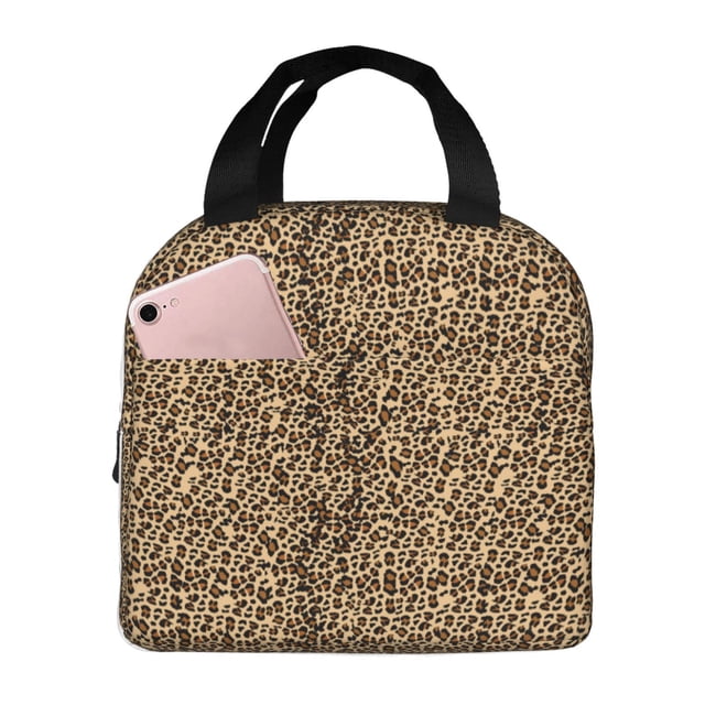 Easygdp Leopard Print Brown Bolsa Térmica Premium - Tela Oxford Impermeable, Gran Capacidad, Bolsillo Frontal, Unisex para Trabajo, Escuela, Actividades al Aire Libre y Picnics