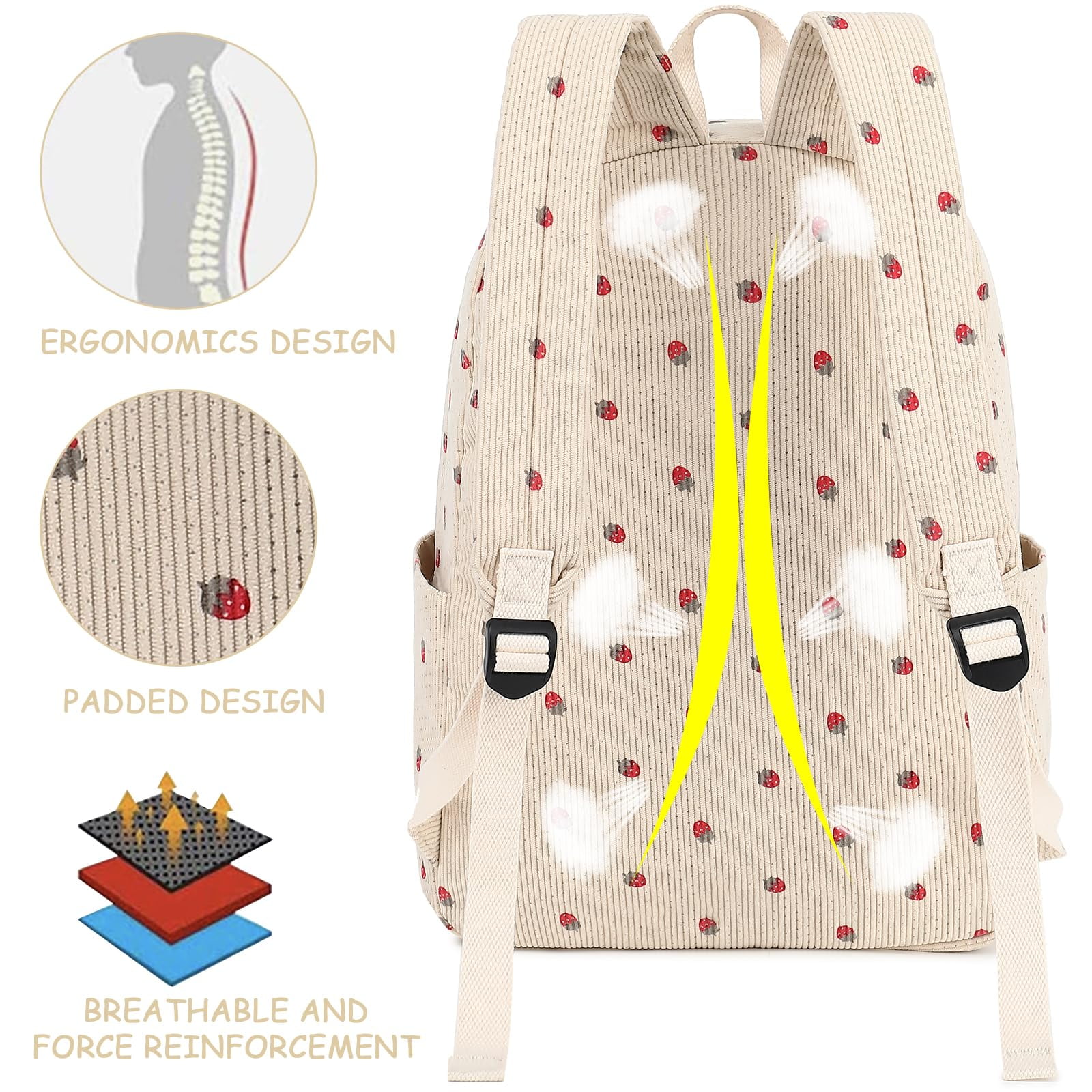 Soda Candy Backpacks for Girls Corduroy 3pcs School Backpack Set with Lunch Bag Pencil Pouch Kids Bookbag for Elementary Middle High School Travel Daypack