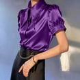 thumbnail image 2 of Ashirexll Tops for Women Trendy Casual Solid Turndown Collar Lace Blouse Short Sleeve Top T Shirt for Daily, 2 of 5