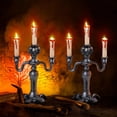 thumbnail image 1 of 2 piezas de candelabros de calavera para decoración de Halloween, luces LED para interiores, sin llama, soporte para velas de casa embrujada aterradora, decoración para mesa, hogar, fiesta, 1 of 7