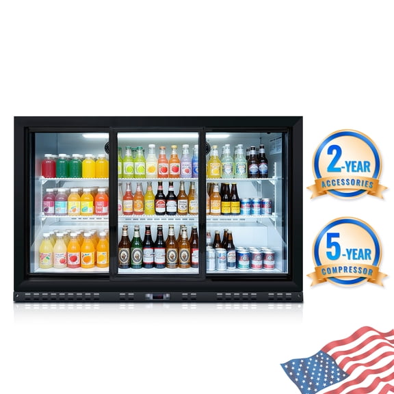 Bar Cooler, 480-Bottle Beverage Refrigerator, 3 Sliding Glass Doors, LED Lighting, Adjustable Shelves, Door Lock, Ideal for Bars, Restaurants & Home