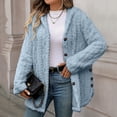 thumbnail image 6 of Zedker Women Hooded Button Up Fleece Jacket Long Sleeve Fuzzy Coat Loose Warm Outerwear with Pockets Light Blue Jackets for Women, 6 of 7