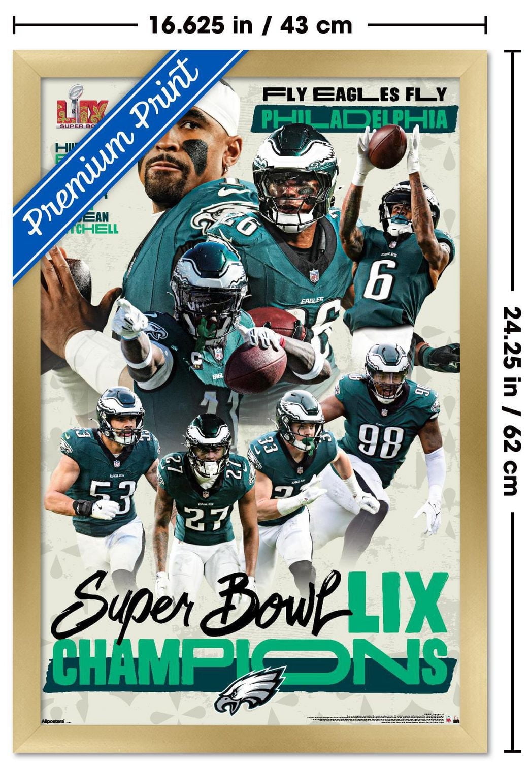 NFL Philadelphia Eagles - Super Bowl LIX Champions Wall Poster, 22.375" x 34" Framed