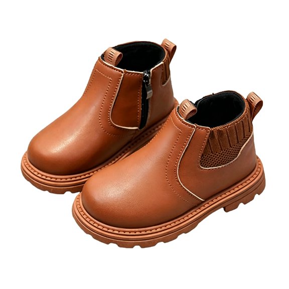 Otqutp Boys Girls Winter Chelsea Boots Side Zipper Warm Fleece Lined Ankle Boots Kids Non Slip Fashion Boots for Cold Weather