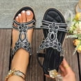 thumbnail image 5 of IEMIEMIEM Women's Flat Sandals with Rhinestones Sparkling Boho Dressy Ladies' Sandal Women's Wide Width Sandals Non Slip on Elastic Ankle Strap Beach Shoes Black 7.5 Wide, 5 of 9