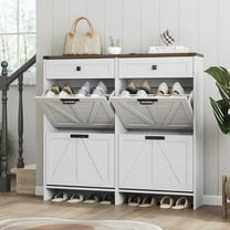 Vabches Shoe Cabinet with 4 Flip Drawers & 2 Top Drawers for Entryway, Freestanding Narrow Shoes Storage Cabinet, White