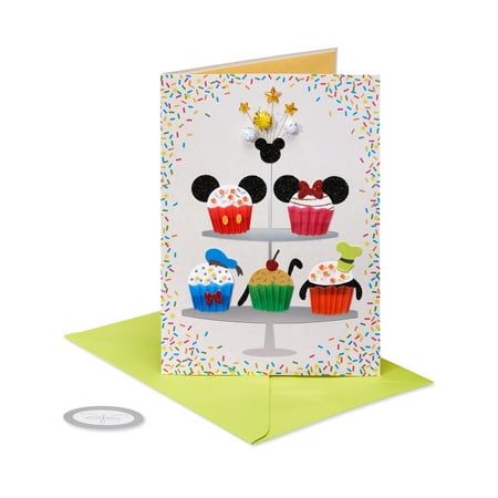 Papersong Premium Disney Cupcakes Birthday Card, Mickey, Mini, Donald, Goofy, Pluto (Sweet Wishes)