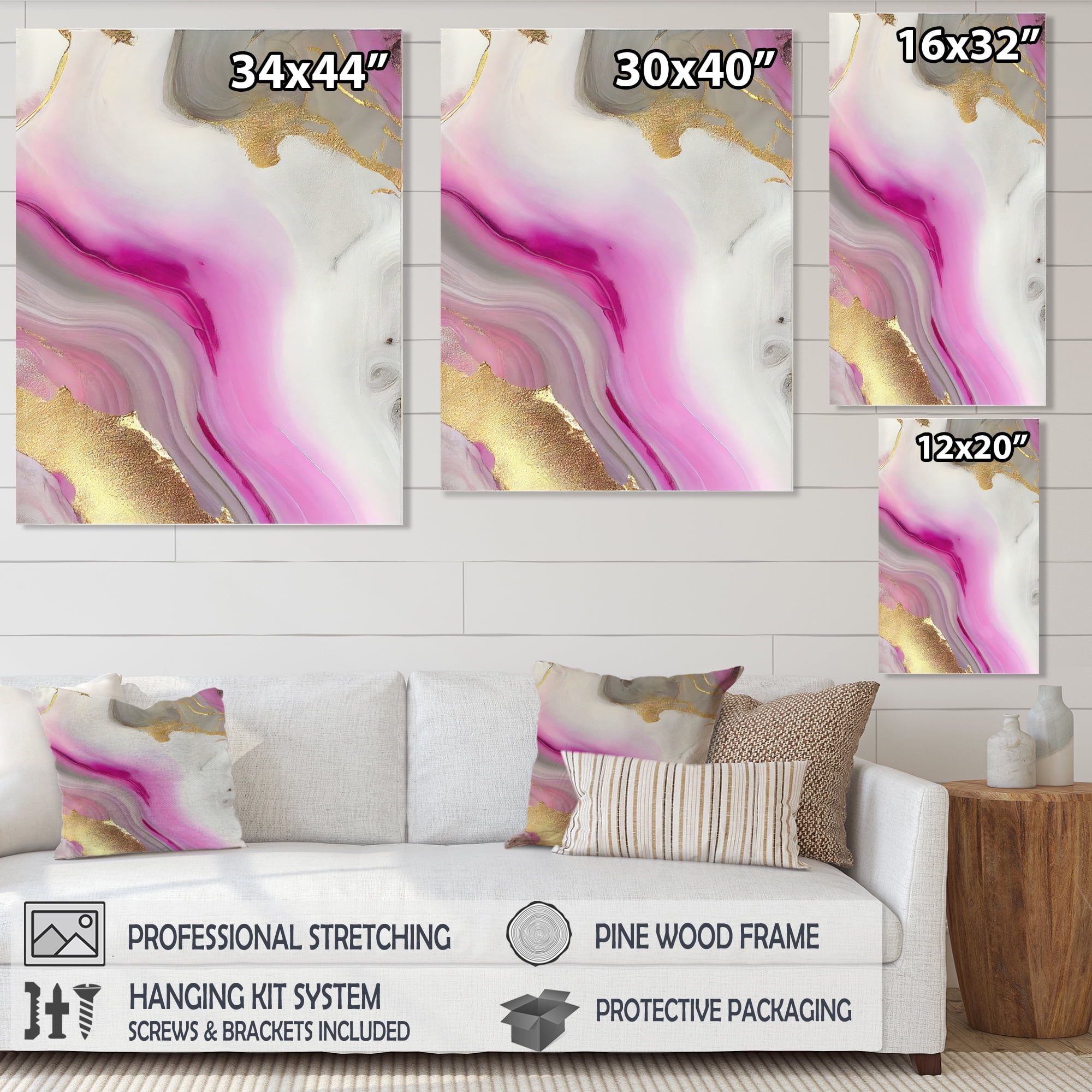 Designart Pink And Gold Marble Abstract II Canvas Wall Art