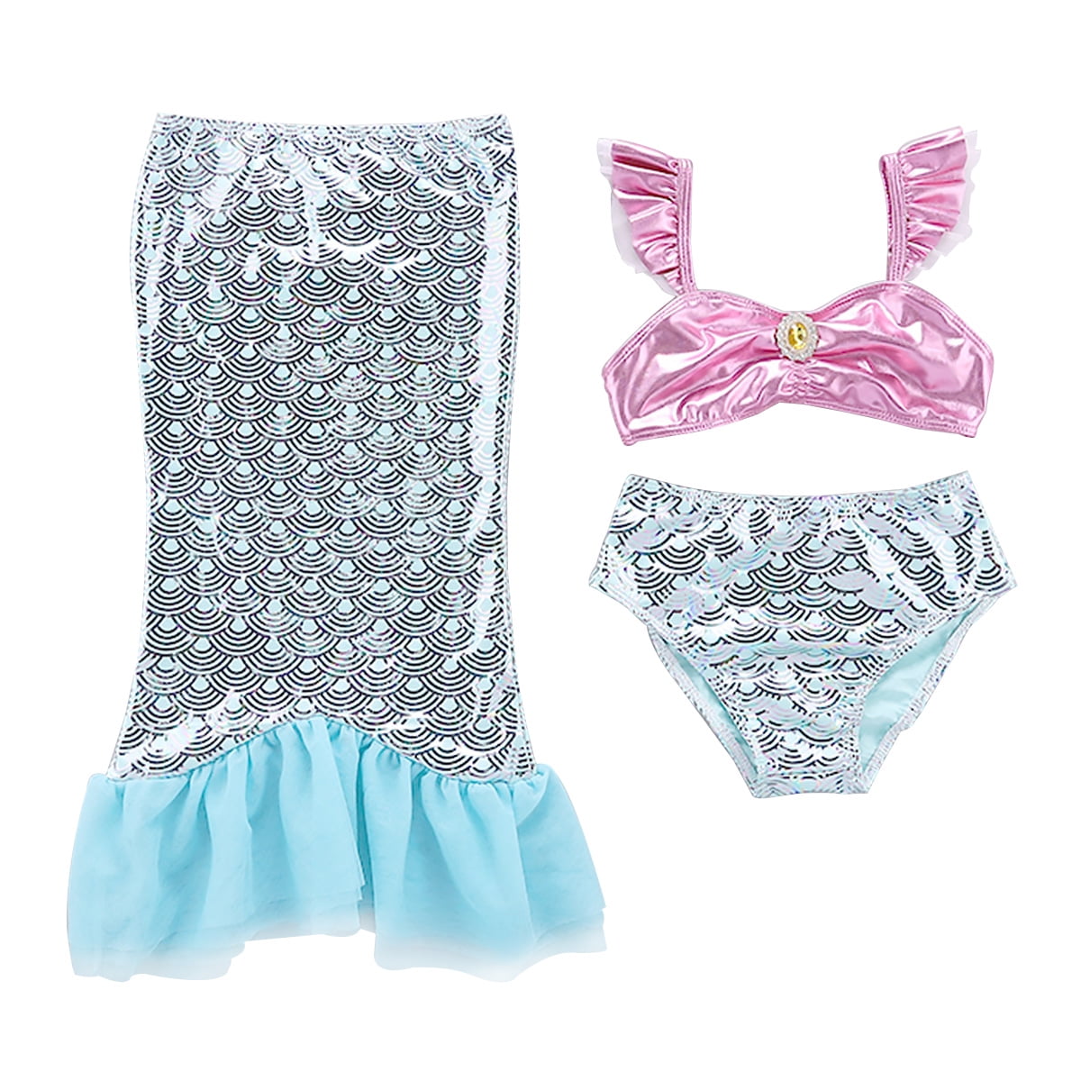 Girls Disney Princess Ariel Swim Wear Swimming Costume Hat Swimsuit Size 3-8 Y 