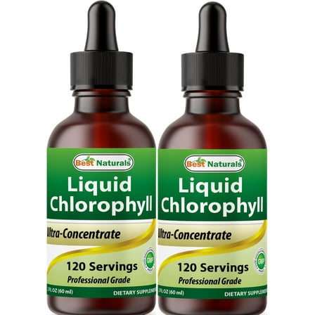 Best Naturals Liquid Chlorophyll Drops 50mg, Vegan Detox & Immune Support, 2 Pack, 2 fl oz Each