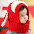thumbnail image 4 of HILABEE Chapeau d'Hiver pour Bébé, Chapeau Chaud avec Capuche, Écharpe, Cache-Oreilles, Tricoté, Rouge, 4 of 9
