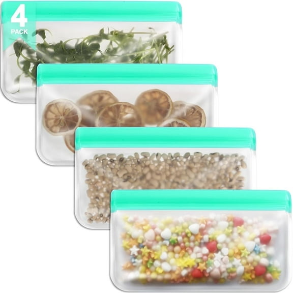 4 pcs Reusable Snack Bags, Reusable Silicone Bags Reusable Food Storage Bags for Travel Home Fridge Kitchen Organization Sets 7.5*4.5inch