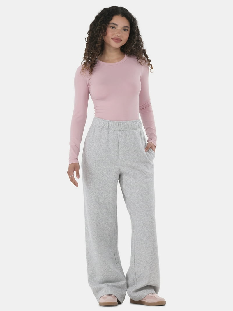 パンツ NOT UGLY Striped gray scimitar trousers No Boundaries Women's Wide Leg Fleece Pants 30 Inch Inseam Pull-On