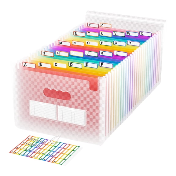 25 Pockets Accordion File Organizer, Expanding File Folder, Portable Monthly Paper Bill Tax Receipt Organizer, Letter A4 Size Document Organizer with Labels