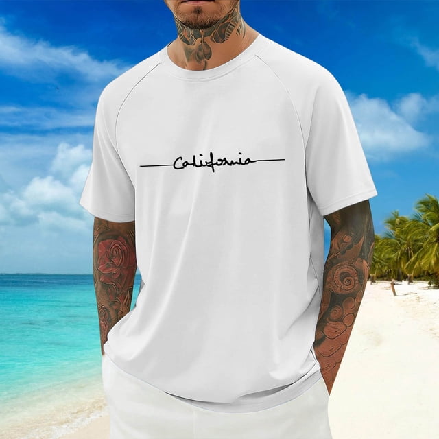 T-shirt Graphique Lettre Ville Mode Urbaine Manches Raglan Col Rond Confort Quotidien pour Hommes avec Ambiance Décontractée Quotidienne
