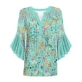 thumbnail image 4 of ZQUUVOU Women's T-Shirt V Neck Ruffle 3/4 Sleeve Solid Color Printed Floral Blouse K-Green (S), 4 of 4