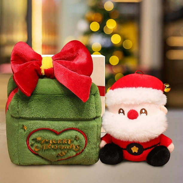 Set de peluche de Papá Noel y reno | Caja sorpresa navideña con saco de Papá Noel | Muñecos de peluche suaves para niños | Decoración festiva y regalo para niños pequeños