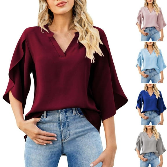 Inverlee Chiffon Blouses Women Boho Short Sleeve Tops Eyelet Hollow Out Cute Loose Fit Solid Color Shirts Classic Vacation Tunic Top
