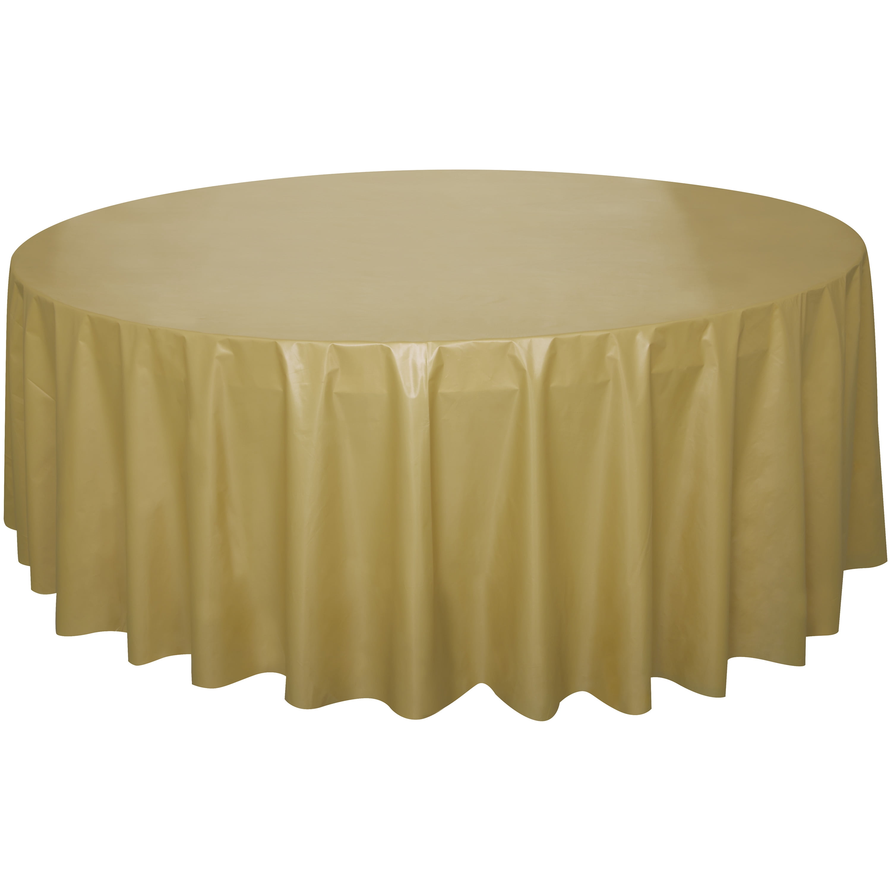 (6 pack) 1CT 84IN Gold Round Plastic Table Cover by Way To Celebrate