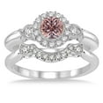 thumbnail image 2 of 1.25 Carat Morganite & Diamond Antique Three Stone Flower Halo Bridal Set on 10k White Gold, 2 of 2