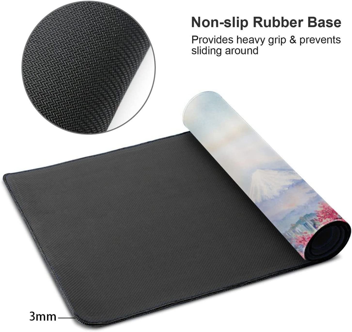 Japanese Cherry Blossom Gaming Mouse Pad XL, Extended Large Pink Full Desk Mousepad 31.5 X 11.8 Inch, Big with Stitched Edge, Non-Slip Long Computer Keyboard Mat for Office & Home Caburywe,
