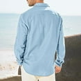 thumbnail image 4 of XDZJLR Mens Shirts Male Double Pocket Linen Long Sleeved Vacation Tee, 4 of 4