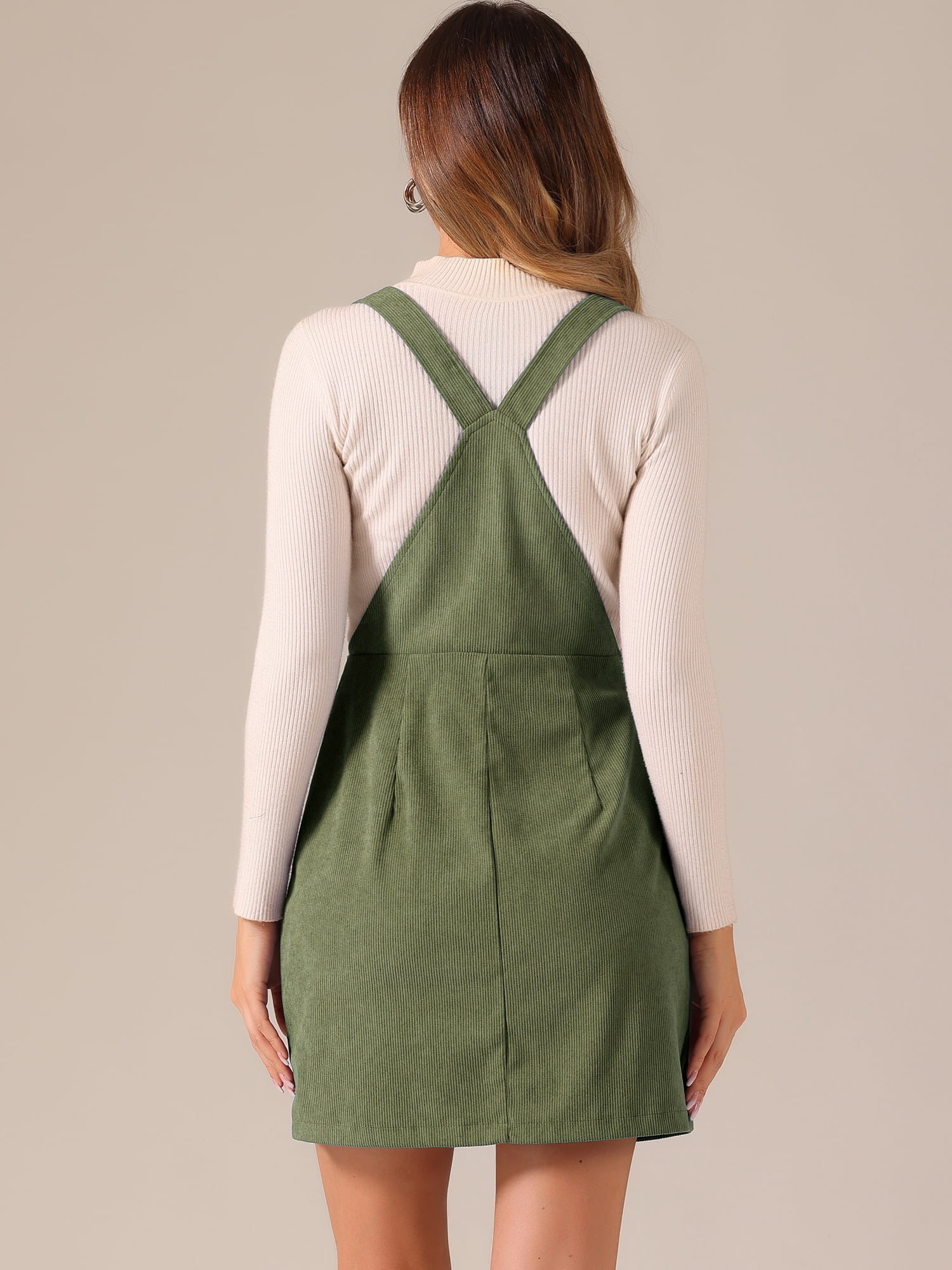 DARING DIVA Women's Mini Short Length Adjustable Strap Pinafore Dress S Army Green