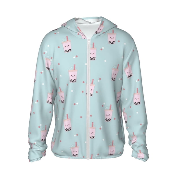 Fotbe Milk Tea Chaqueta con Protección Solar UPF 50+ para Hombre y Mujer, Camisa con Capucha y Bolsillos-3X-Large