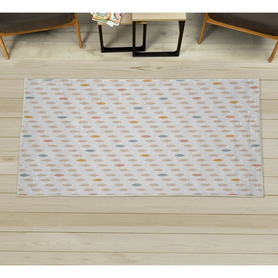 Modern Decorative Rug, Modern Geometric Shapes Polka Dot Tear Drop Forms Pattern Graphic Art Print, Quality Carpet for Bedroom Dorm and Living Room, 6 Sizes, Beige White, by Ambesonne