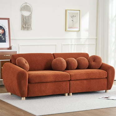 Aukfa 85" Modern Comfy Sofa, Upholstered Deep Seat Couch for Living Room, 5 Pillows, Chenille, Orange
