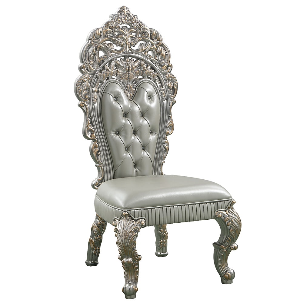 Acme Sandoval SIDE CHAIR (SET-2) Beige Synthetic Leather & Champagne Finish
