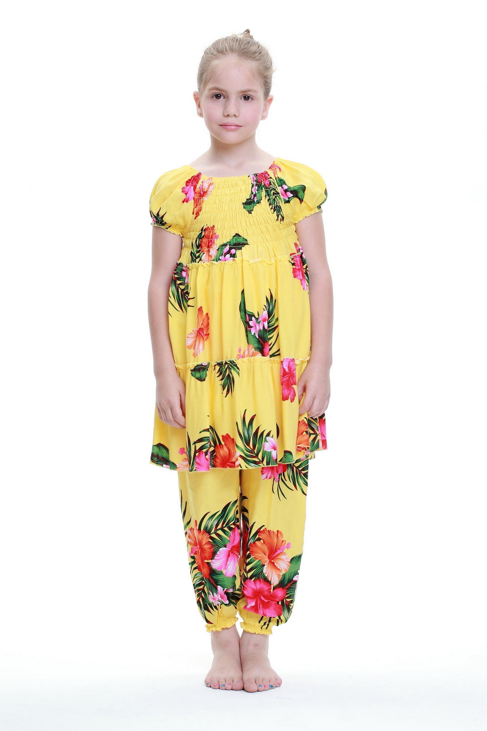 Hawaiian Luau Dress in Yellow Floral 4T 