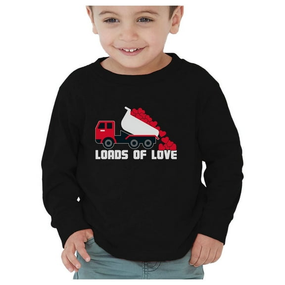 Tstars Boys Unisex Valentine's Day Dump Truck "Loads of Love" Toddler Kids Long Sleeve T-Shirt Gift Idea