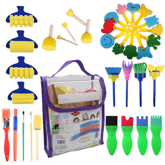 Coofit 34PCS Sponge Painting Brush Kit Cute DIY Sponge Drawing Paint Tool Art Supply