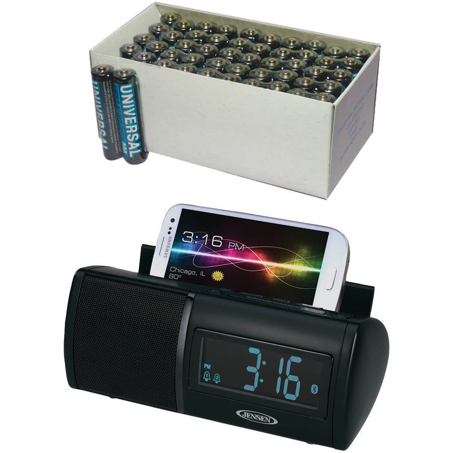 Jensen JBD100 Universal Bluetooth Dual Alarm Clock Radio, Includes 50