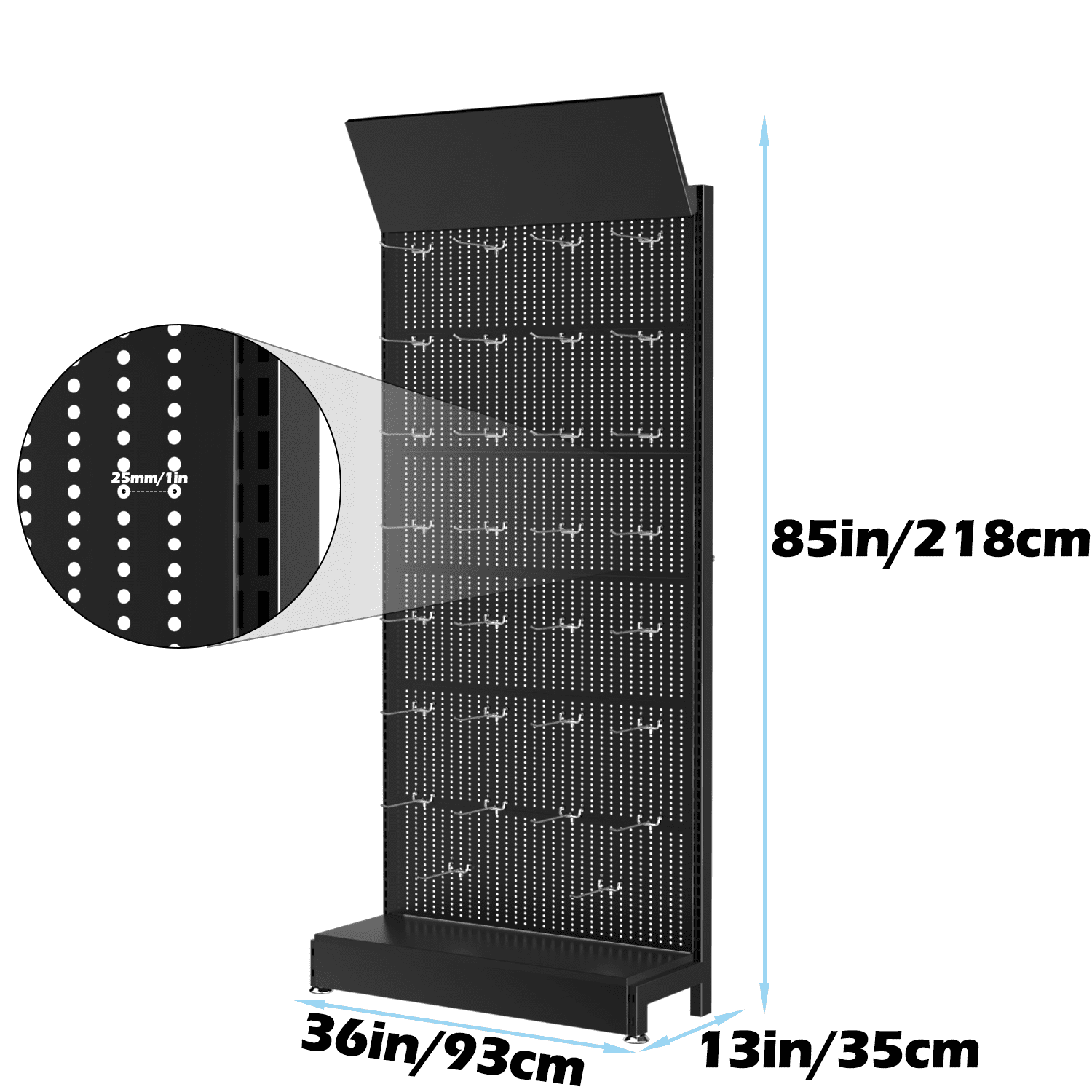 Ztysn Metal Pegboard Stand Shelf,with 30 Hooks,85x36x13 in,Garage Tool Storage Pegboard Organizer Retail Display Rack for Craft Shows,Exhibition Hall/Black