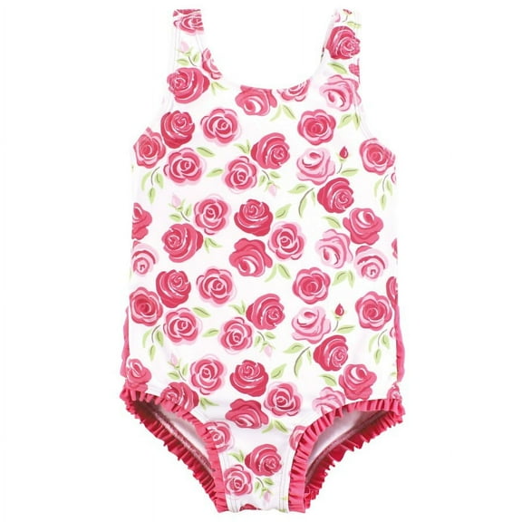 Hudson Baby Girls Toddler Swimsuit, Pink Roses, 2T