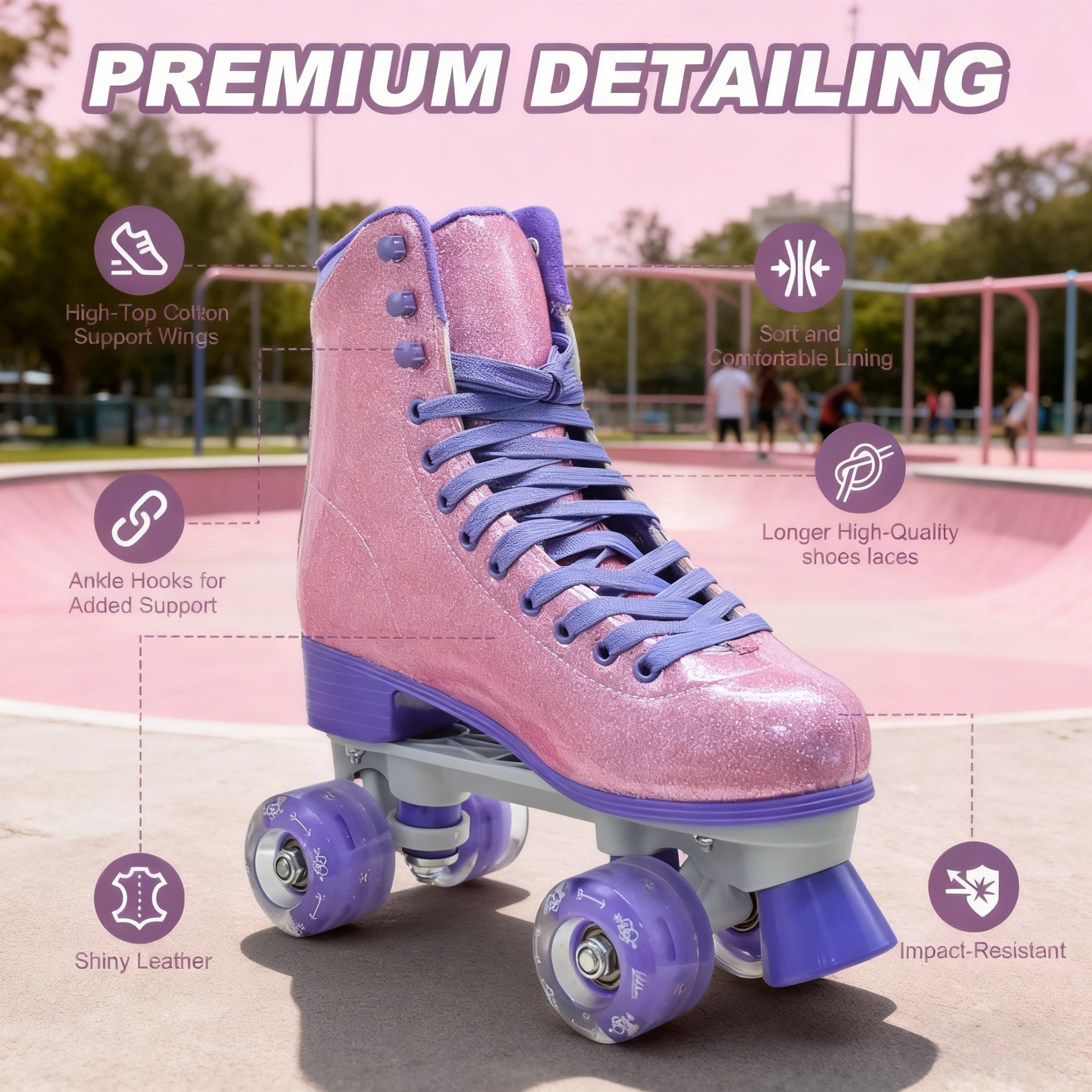 JZY High-Top Quad Roller Skates for Women & Teens,Light-Up Wheels & PU Leather Design for Indoor & Outdoor Use