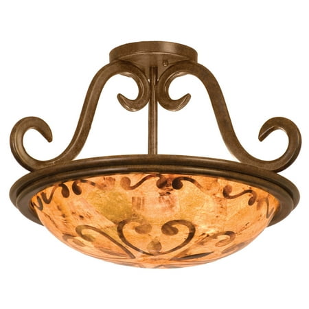 New Tortoise Shell Finish - Semi Flush 3 Light Bulb Fixture With Tortoise Shell Tone Finish Ecru Glass E26 19