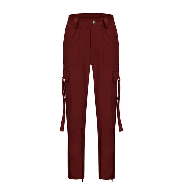 VISgogo Pantalones cargo para mujer, pantalones de cintura alta con estampado de cuadros/color sólido con bolsillos VISgogo moda