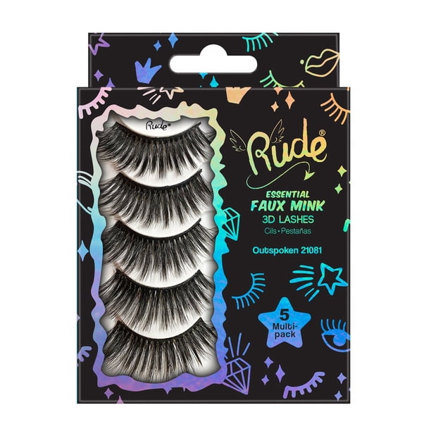 Paquete múltiple de 5 pestañas RUDE Essential Faux Mink 3D Outspoken