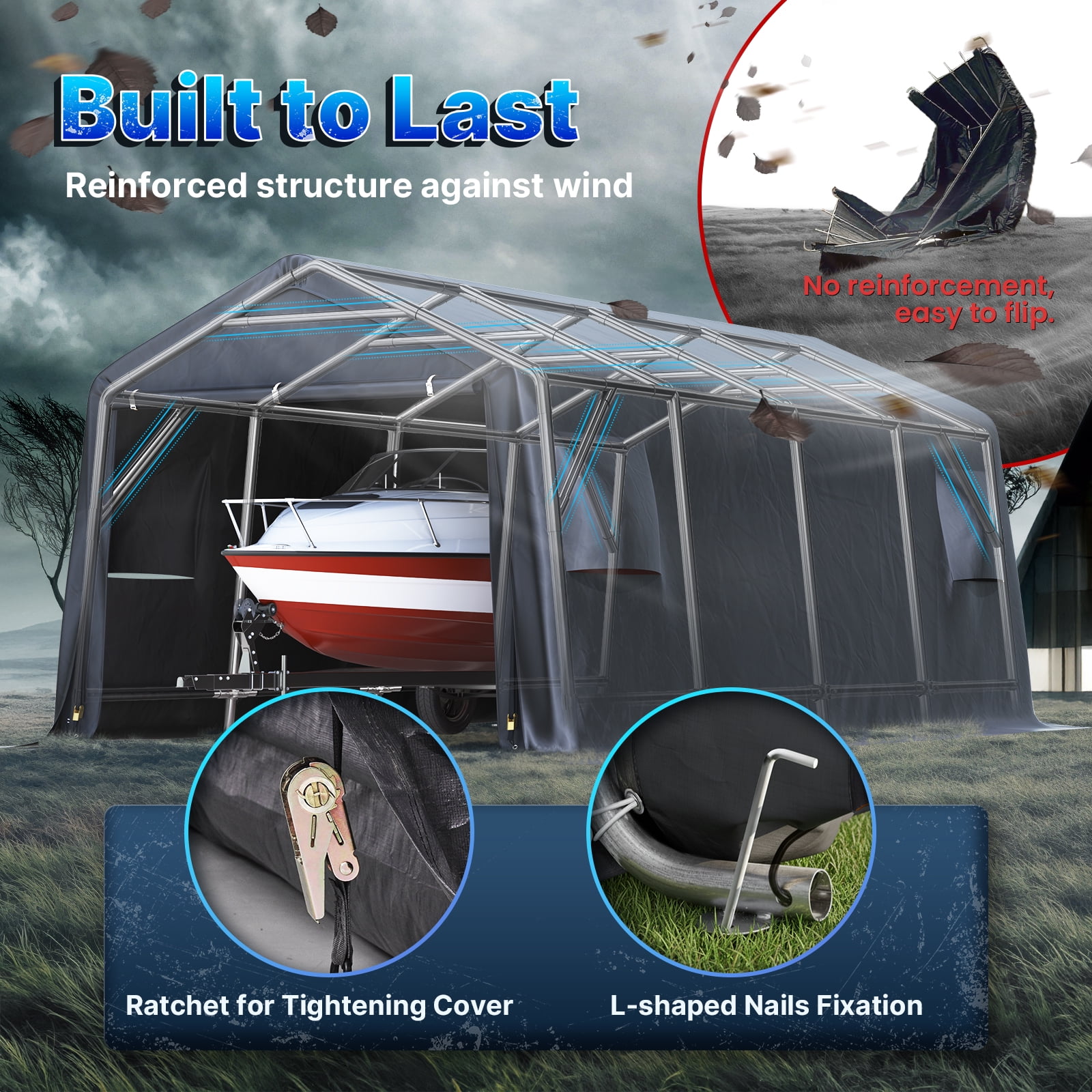 ADVANCE OUTDOOR 10X20 ft Carport Heavy Duty Outdoor Patio Anti-Snow Portable Canopy Storage Shelter, Gray