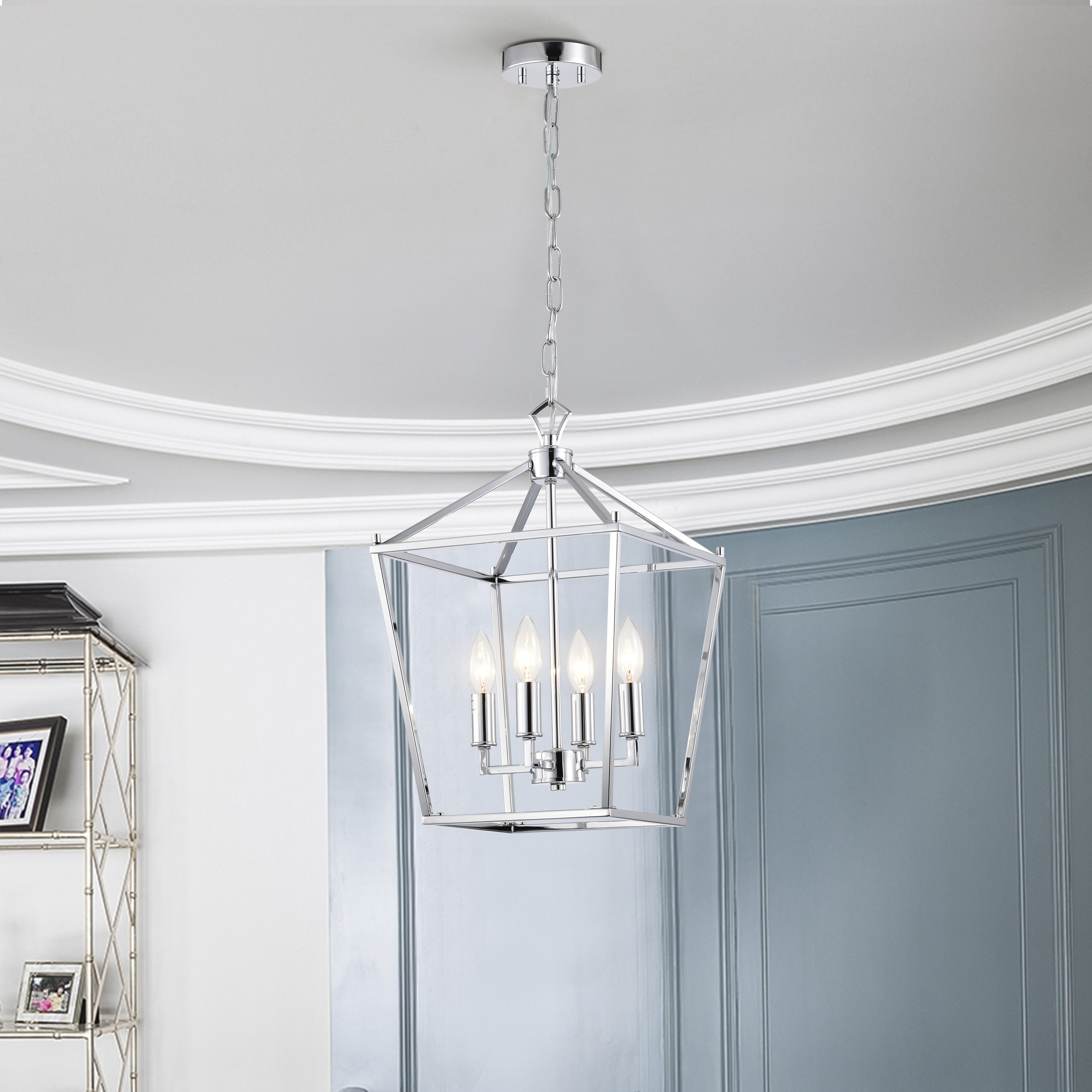 Warehouse of Tiffany Buelex 4 Light 12 inch Chrome Lamp Post Lantern Style Iron Chandelier
